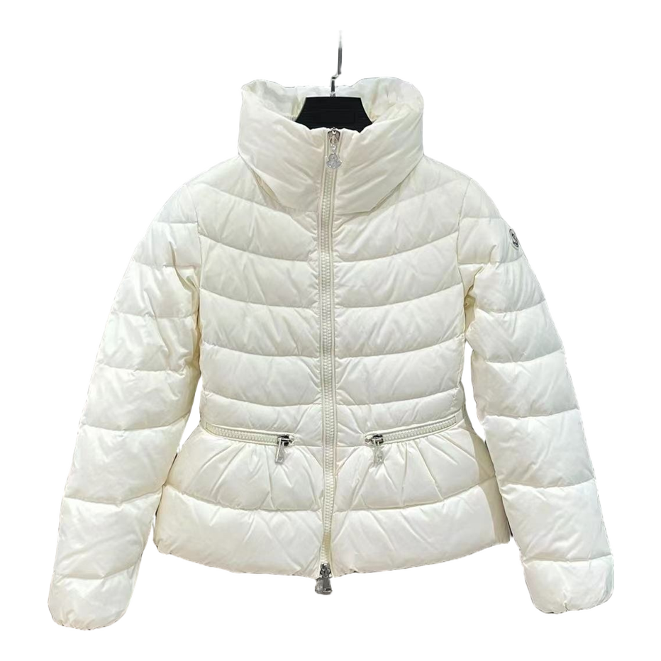 Moncler Stand-Collar Down Puffer Jacket with Drawstring Waist - Ivory