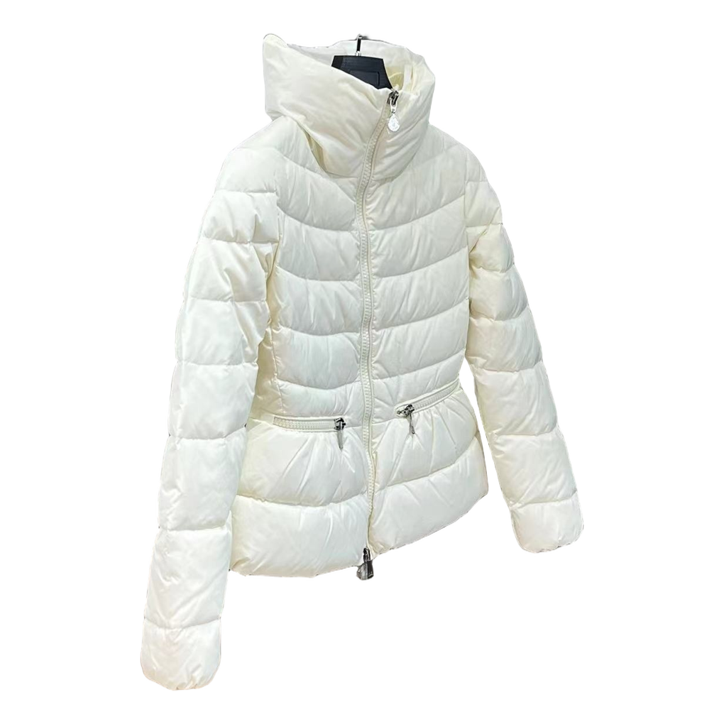 Moncler Stand-Collar Down Puffer Jacket with Drawstring Waist - Ivory