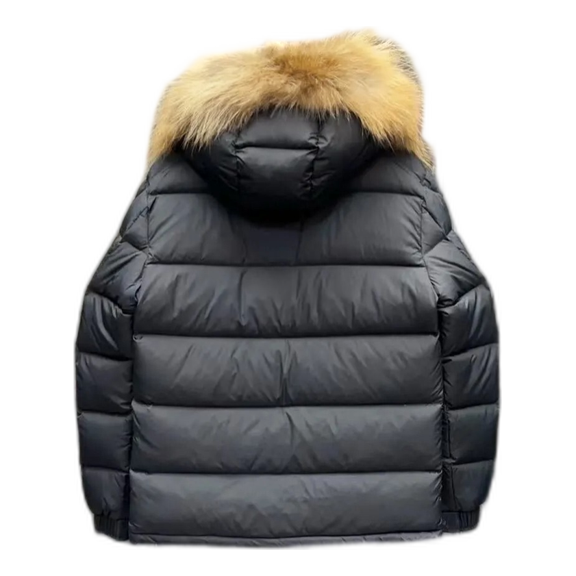 Moncler Short Down Puffer Jacket with Fur-Trimmed Hood - Black