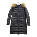Moncler Four-Pocket Long Down Coat with Fur-Trimmed Hood - Black