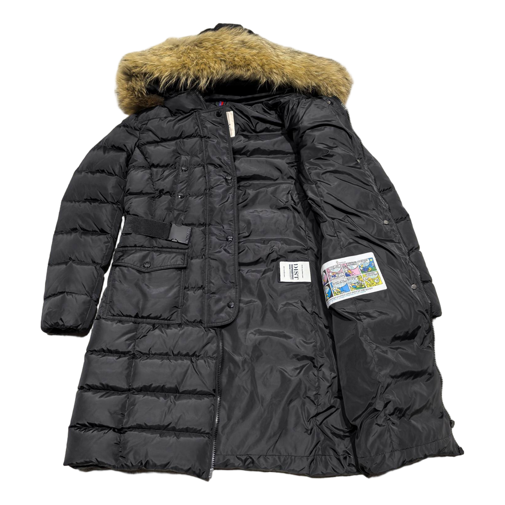 Moncler Four-Pocket Long Down Coat with Fur-Trimmed Hood - Black