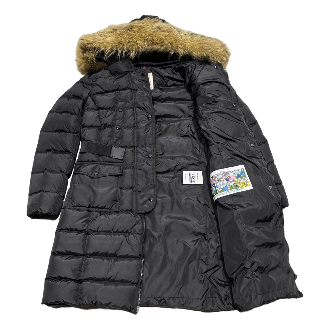 Moncler Four-Pocket Long Down Coat with Fur-Trimmed Hood - Black
