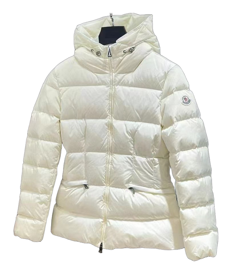 Moncler Fitted Short Hooded Down Puffer Jacket - Ivory