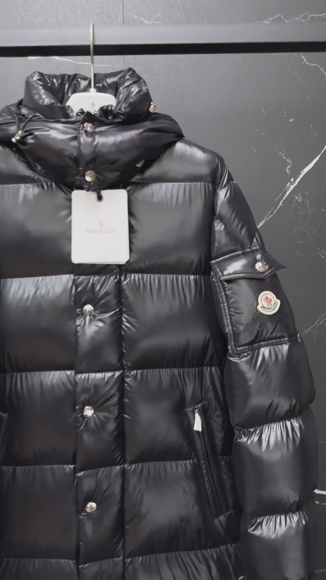 Moncler Hanoverian Glossy Hooded Long Down Coat