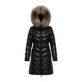 Moncler Fulmarus Chevron-Quilted Long Down Coat with Fur Trim