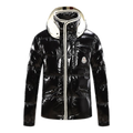 Moncler Glossy Hooded Down Puffer Jacket with Contrast Trim