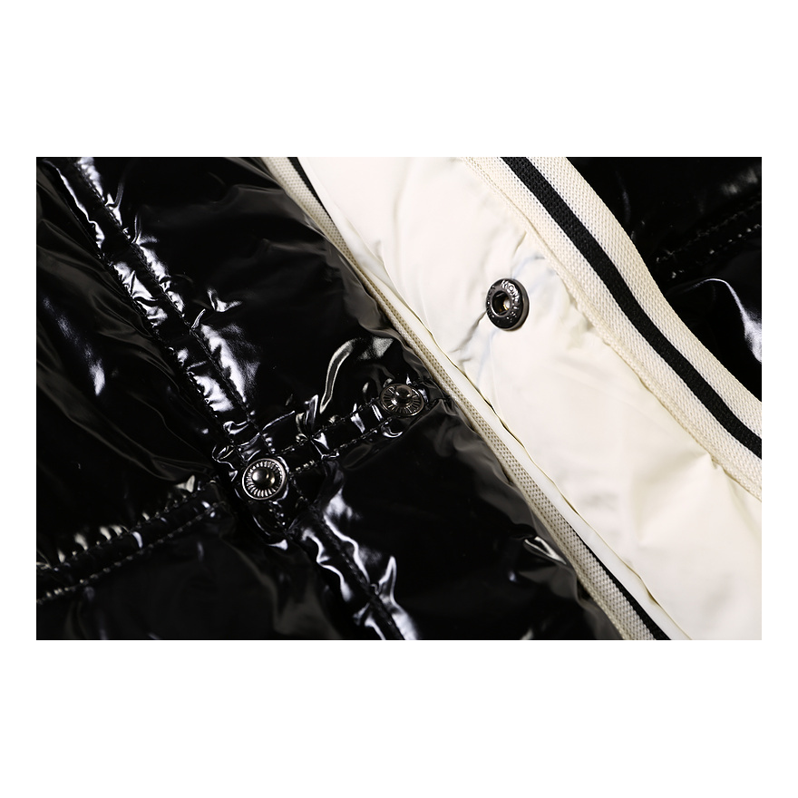 Moncler Glossy Hooded Down Puffer Jacket with Contrast Trim