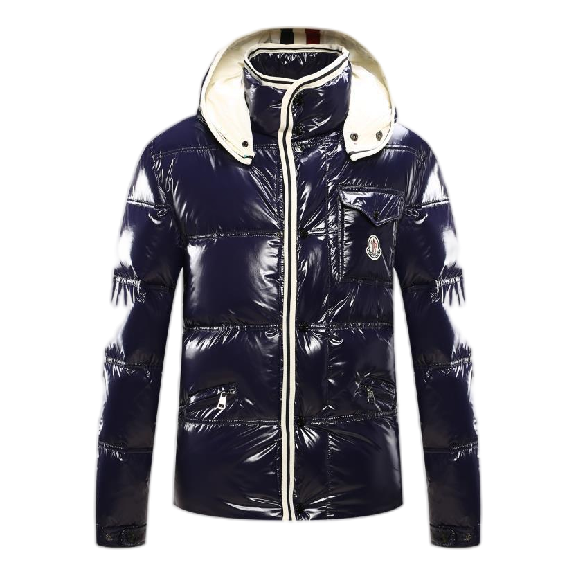 Moncler Glossy Hooded Down Puffer Jacket with Contrast Trim