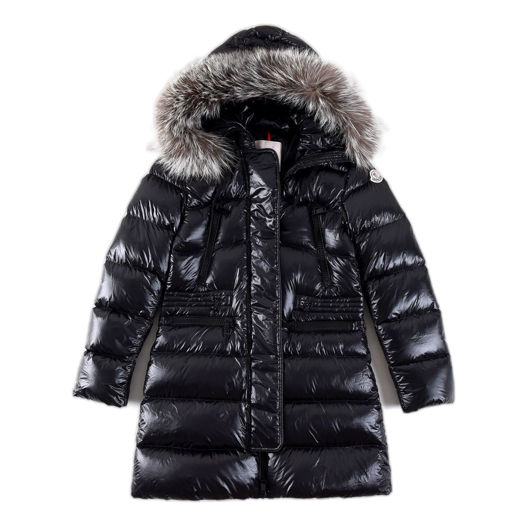 Moncler Long Down Puffer Coat with Fur-Trimmed Hood & Drawstring Waist