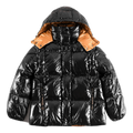 Moncler Glossy Short Down Puffer Jacket with Copper-Tone Lining - Black