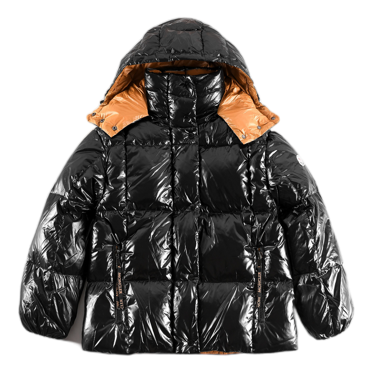 Moncler Glossy Short Down Puffer Jacket with Copper-Tone Lining - Black