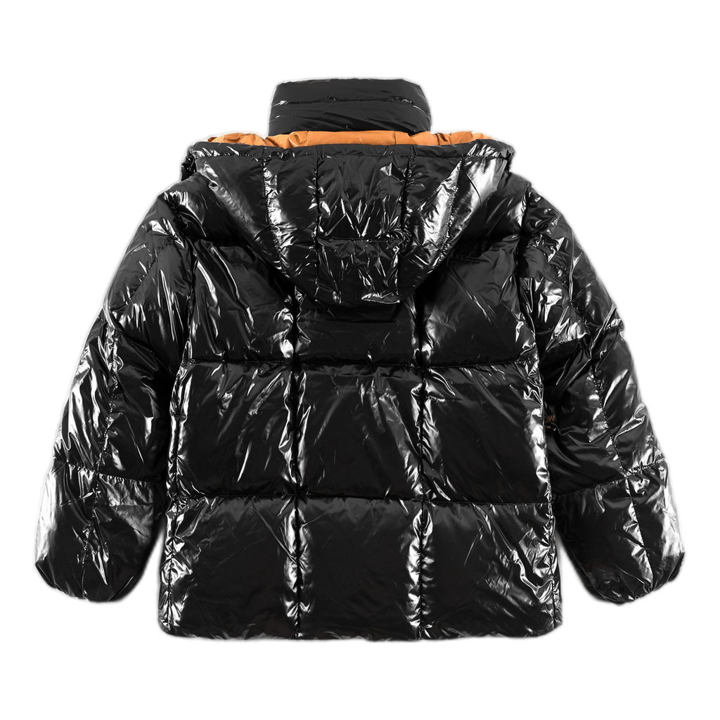 Moncler Glossy Short Down Puffer Jacket with Copper-Tone Lining - Black