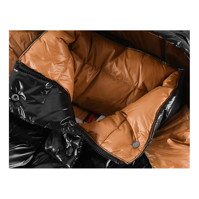 Moncler Glossy Short Down Puffer Jacket with Copper-Tone Lining - Black