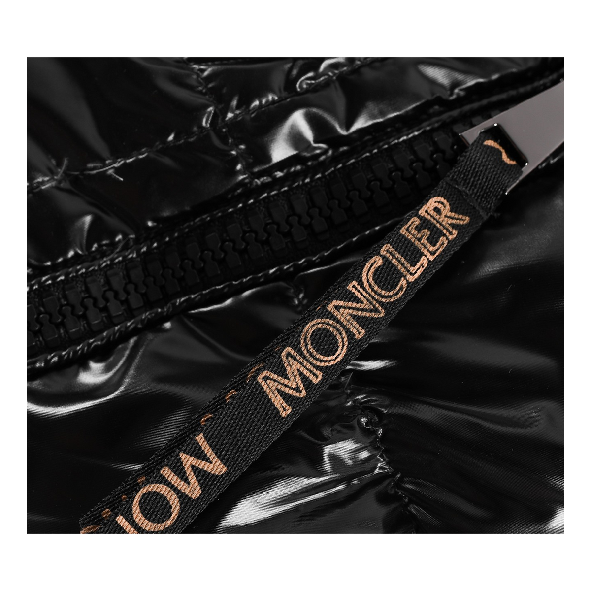 Moncler Glossy Short Down Puffer Jacket with Copper-Tone Lining - Black
