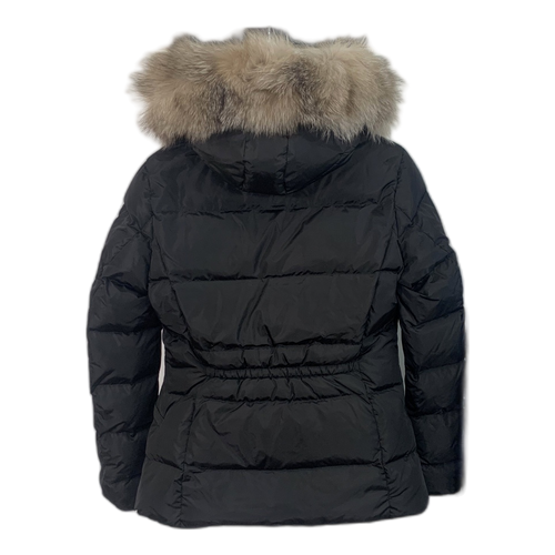 Moncler Cinched-Waist Down Puffer Jacket with Fur-Trimmed Hood - Black