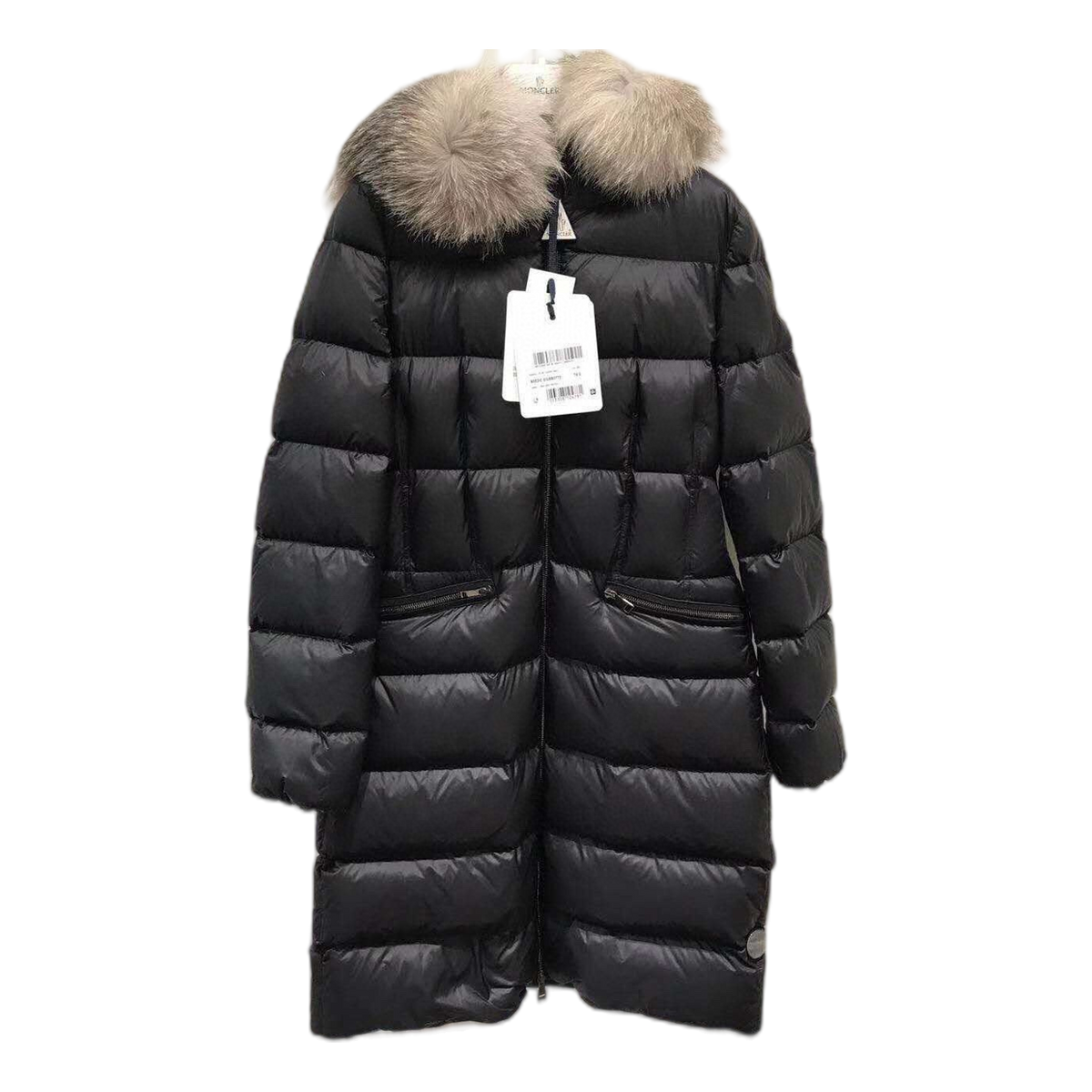 Moncler Four-Pocket Long Down Coat with Fur-Trimmed Hood - Black