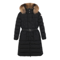 Moncler Khloe Belted Long Down Coat with Fur-Trimmed Hood - Black
