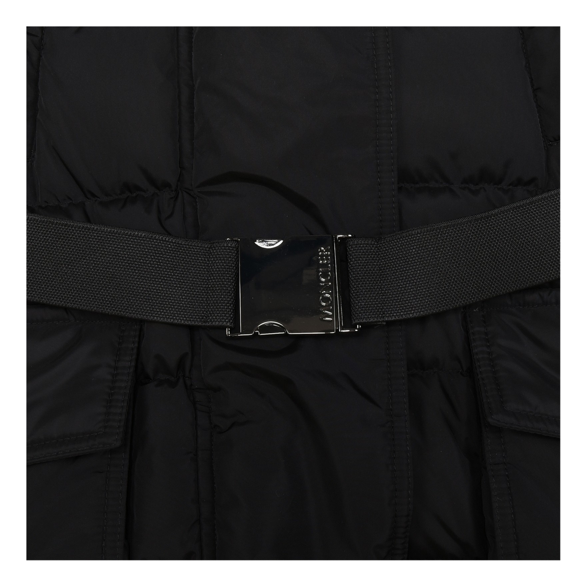 Moncler Khloe Belted Long Down Coat with Fur-Trimmed Hood - Black