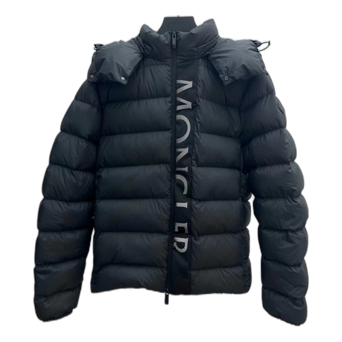 Moncler Vertical-Logo Snap-Front Puffer Jacket in Black