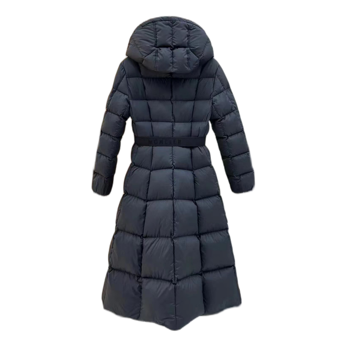 Moncler Fitted Long Down Puffer Coat with Drawstring Hood - Black