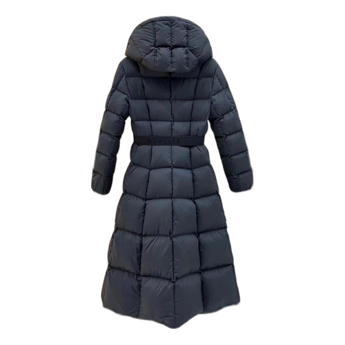 Moncler Fitted Long Down Puffer Coat with Drawstring Hood - Black