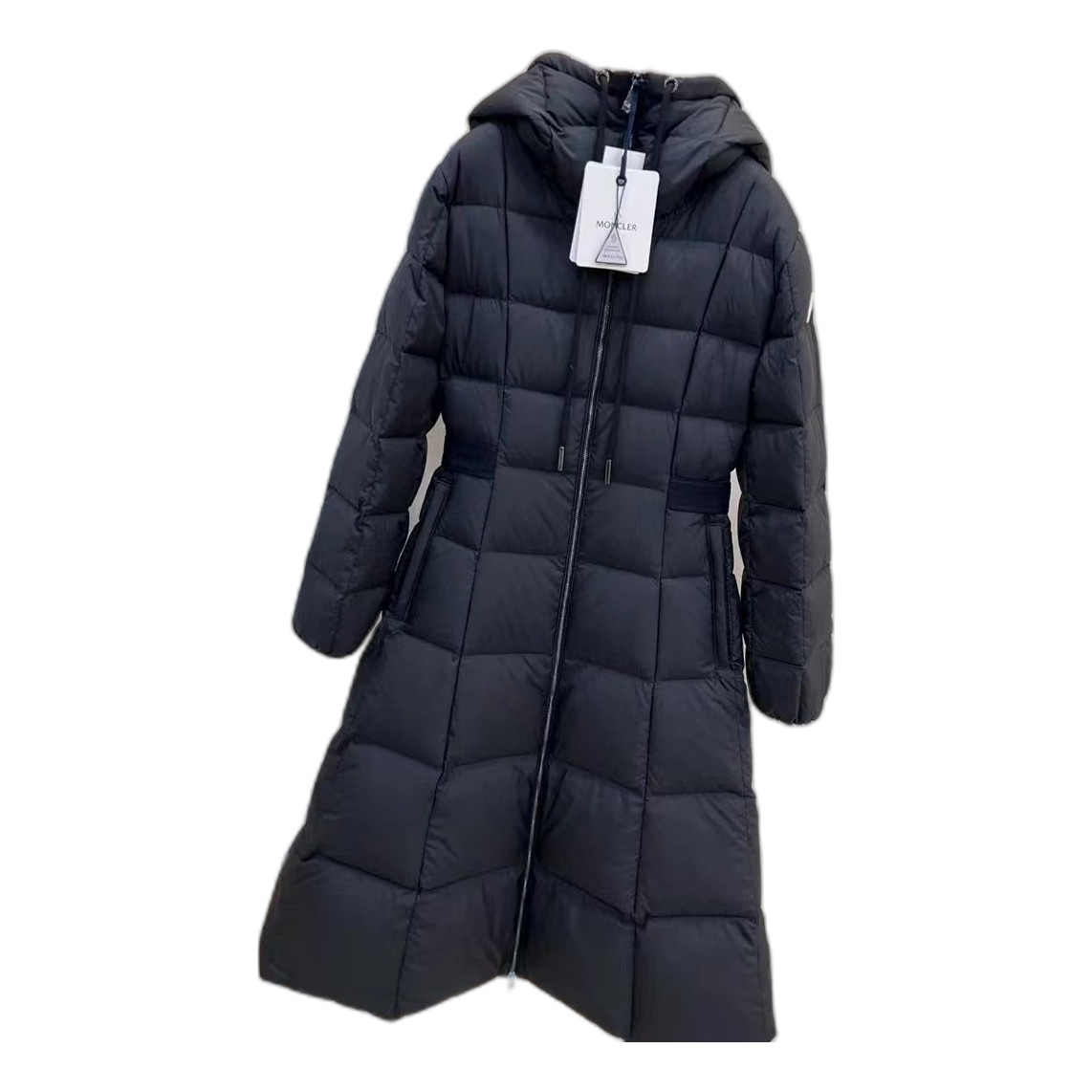 Moncler Fitted Long Down Puffer Coat with Drawstring Hood - Black