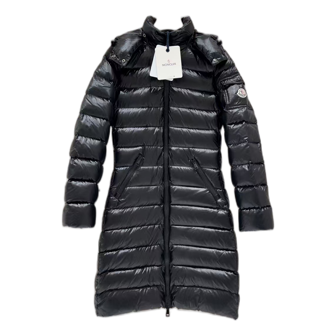 Moncler Long Quilted Down Coat with Fur-Trimmed Hood - Black