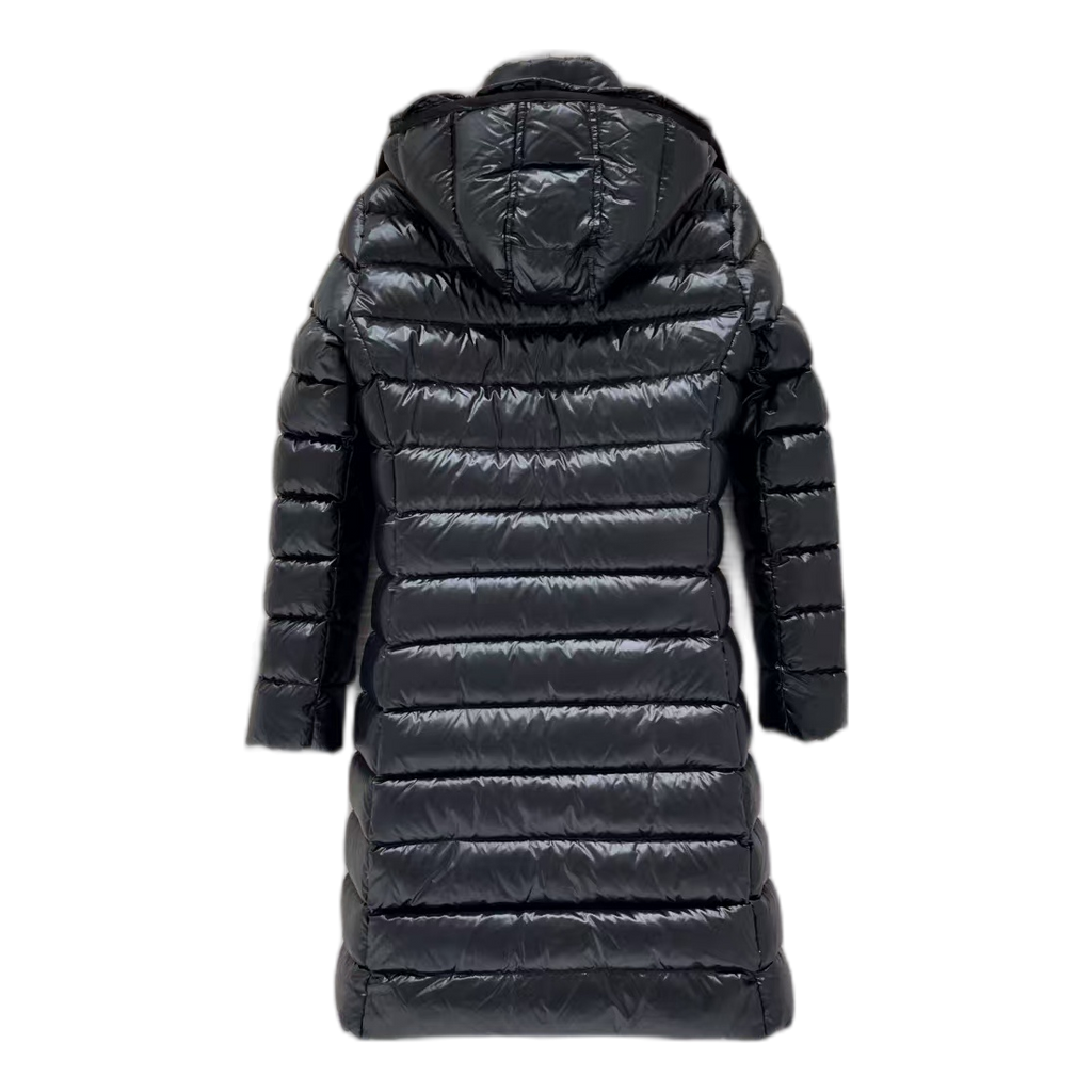 Moncler Long Quilted Down Coat with Fur-Trimmed Hood - Black