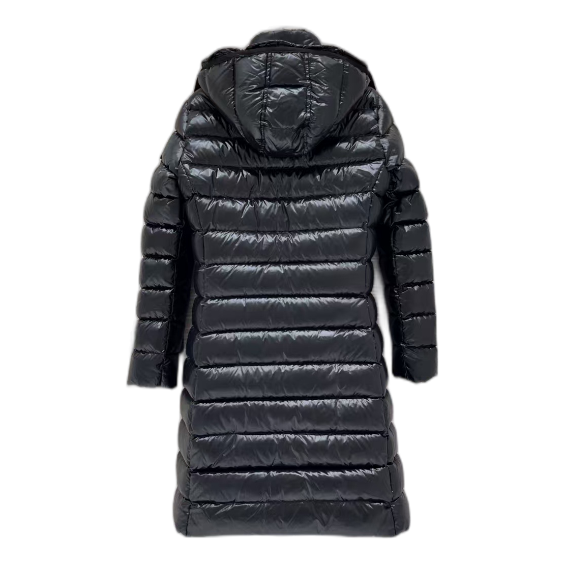 Moncler Long Quilted Down Coat with Fur-Trimmed Hood - Black