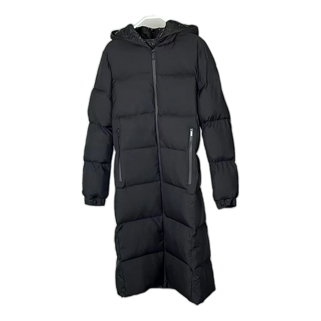 Moncler Matte Hooded Long Down Coat with Zip Front - Black