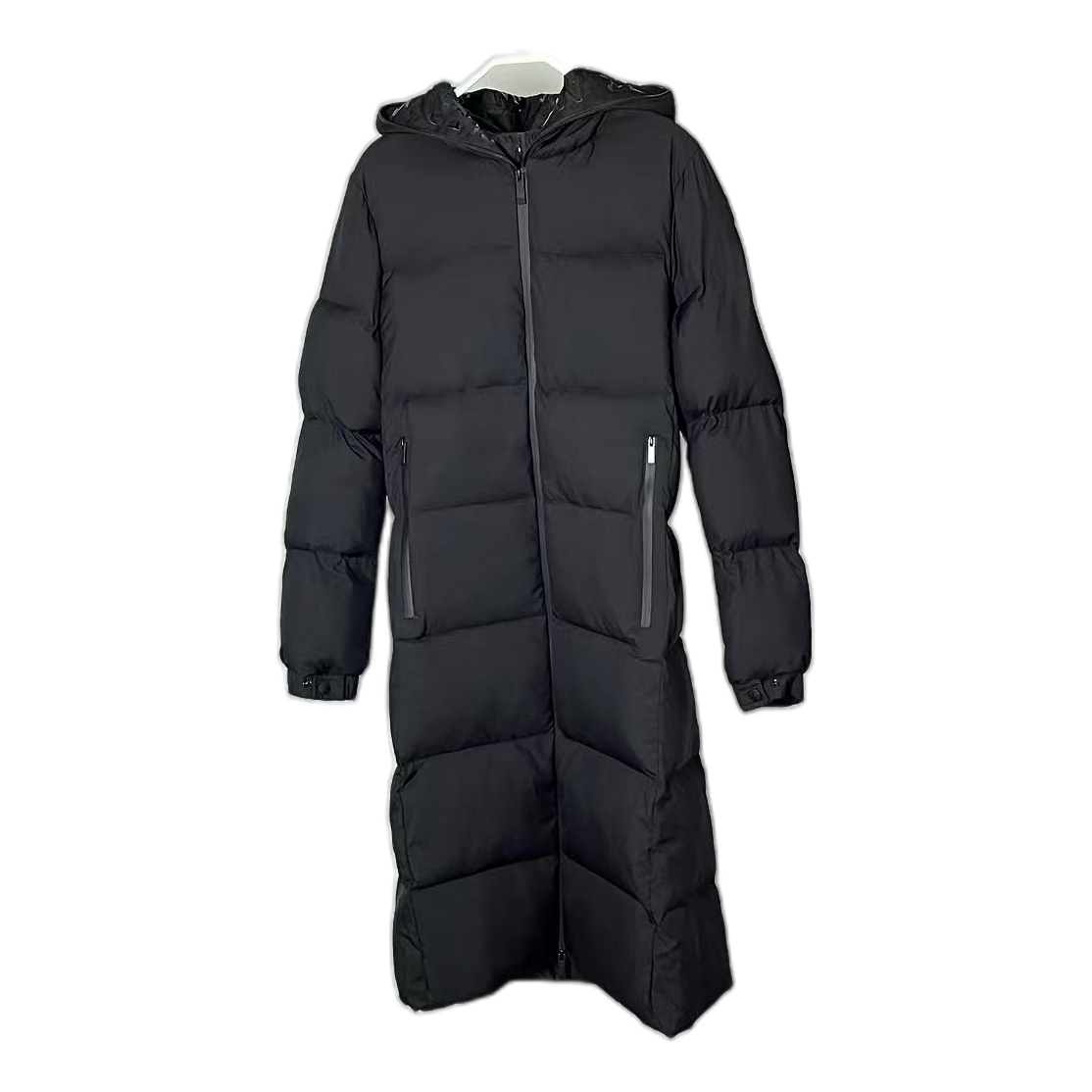 Moncler Matte Hooded Long Down Coat with Zip Front - Black