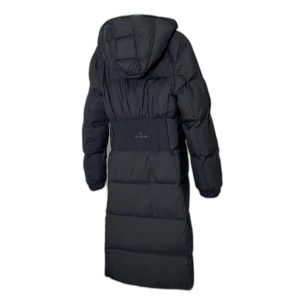 Moncler Matte Hooded Long Down Coat with Zip Front - Black