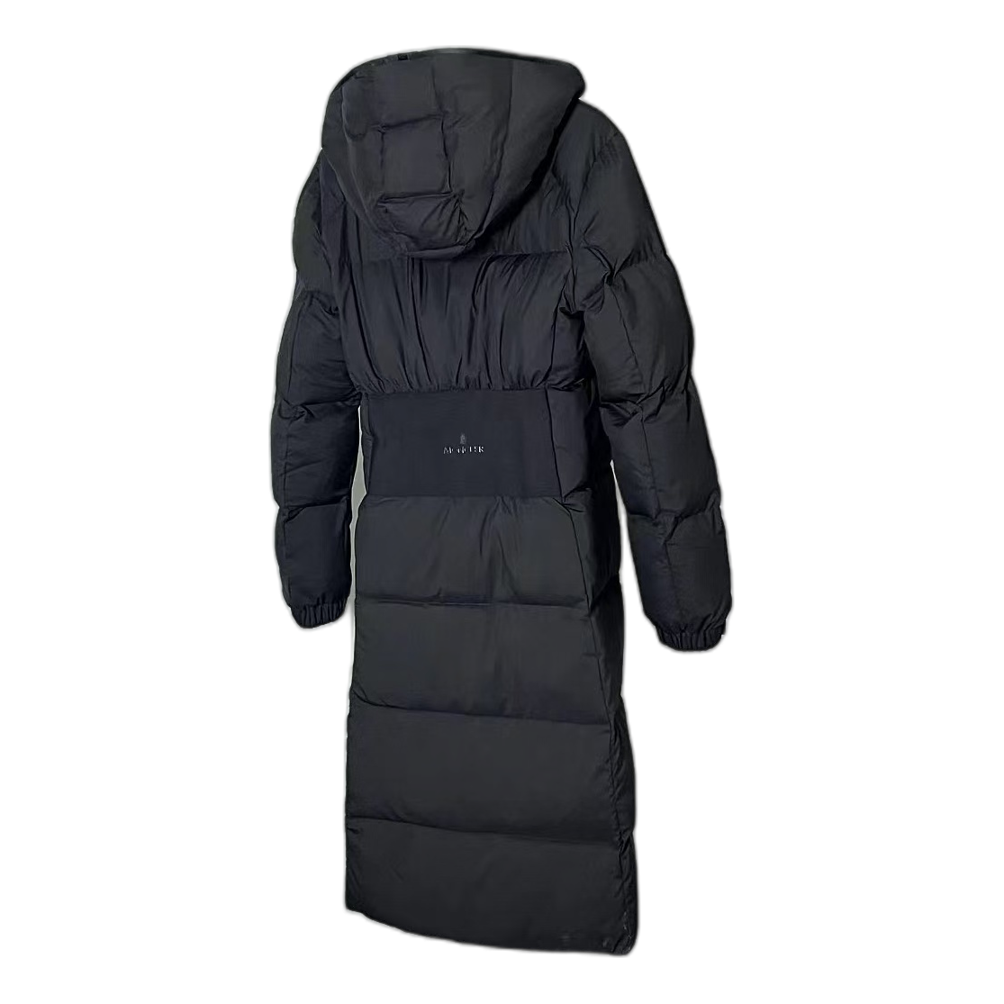 Moncler Matte Hooded Long Down Coat with Zip Front - Black