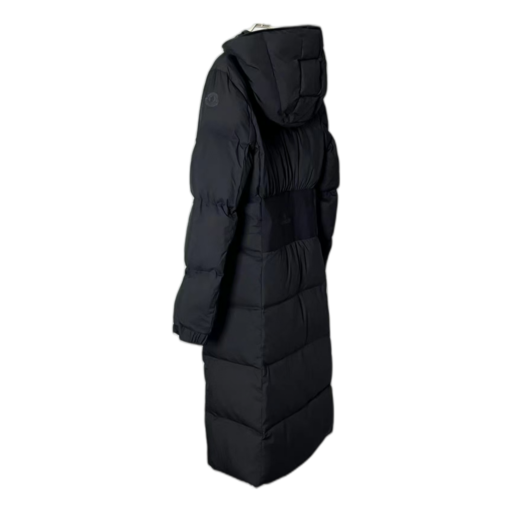 Moncler Matte Hooded Long Down Coat with Zip Front - Black