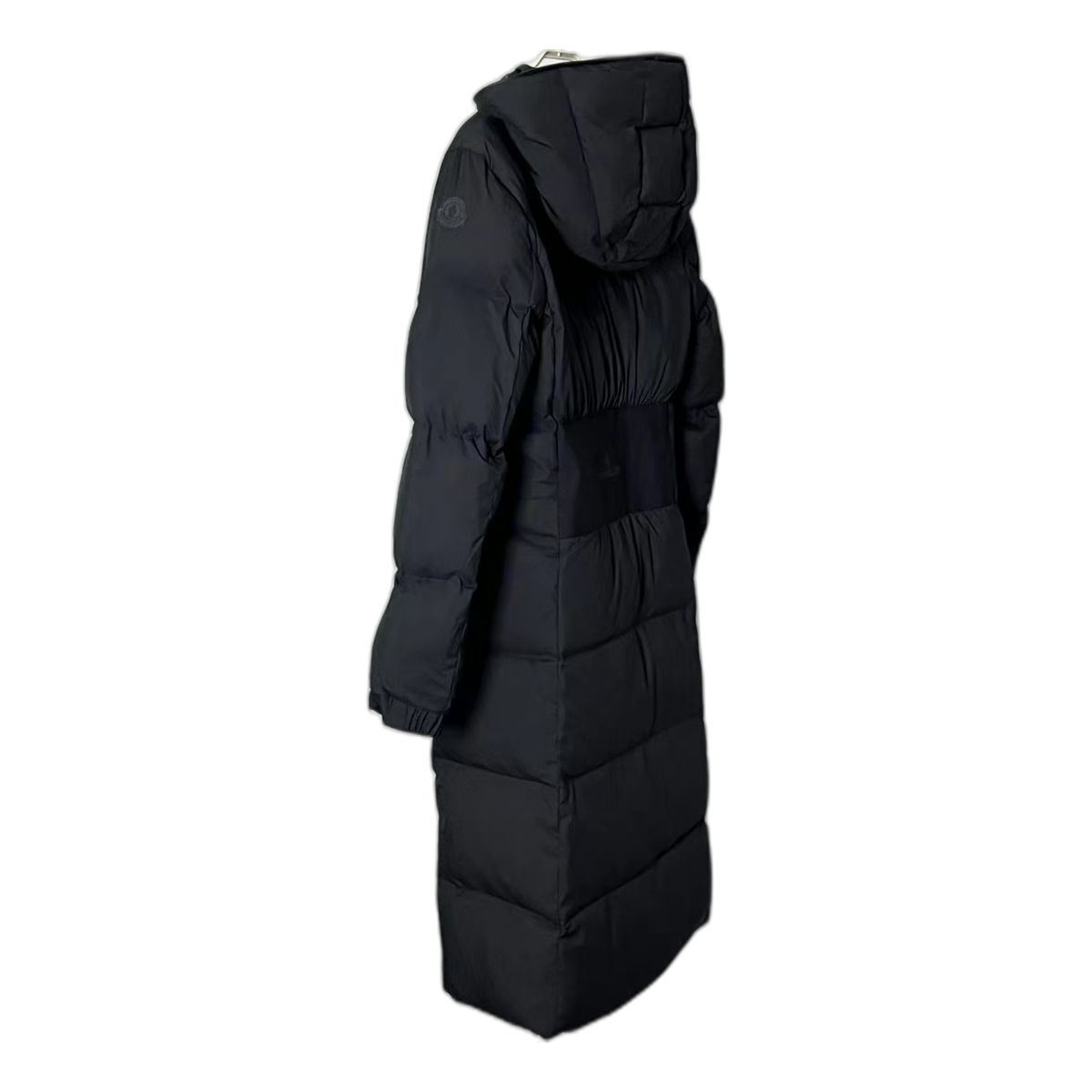 Moncler Matte Hooded Long Down Coat with Zip Front - Black