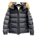 Moncler Hooded Down Puffer Jacket with Fur Trim - Black