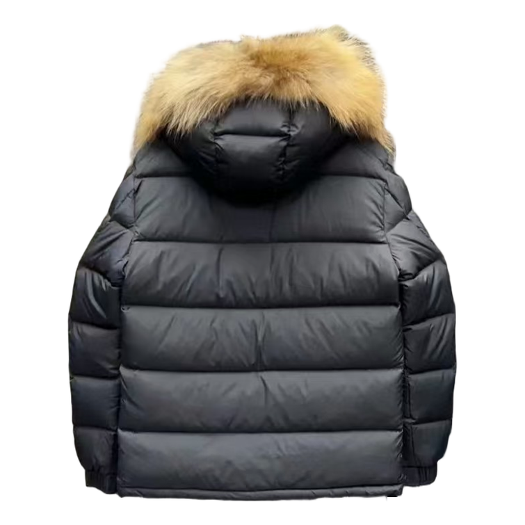 Moncler Hooded Down Puffer Jacket with Fur Trim - Black