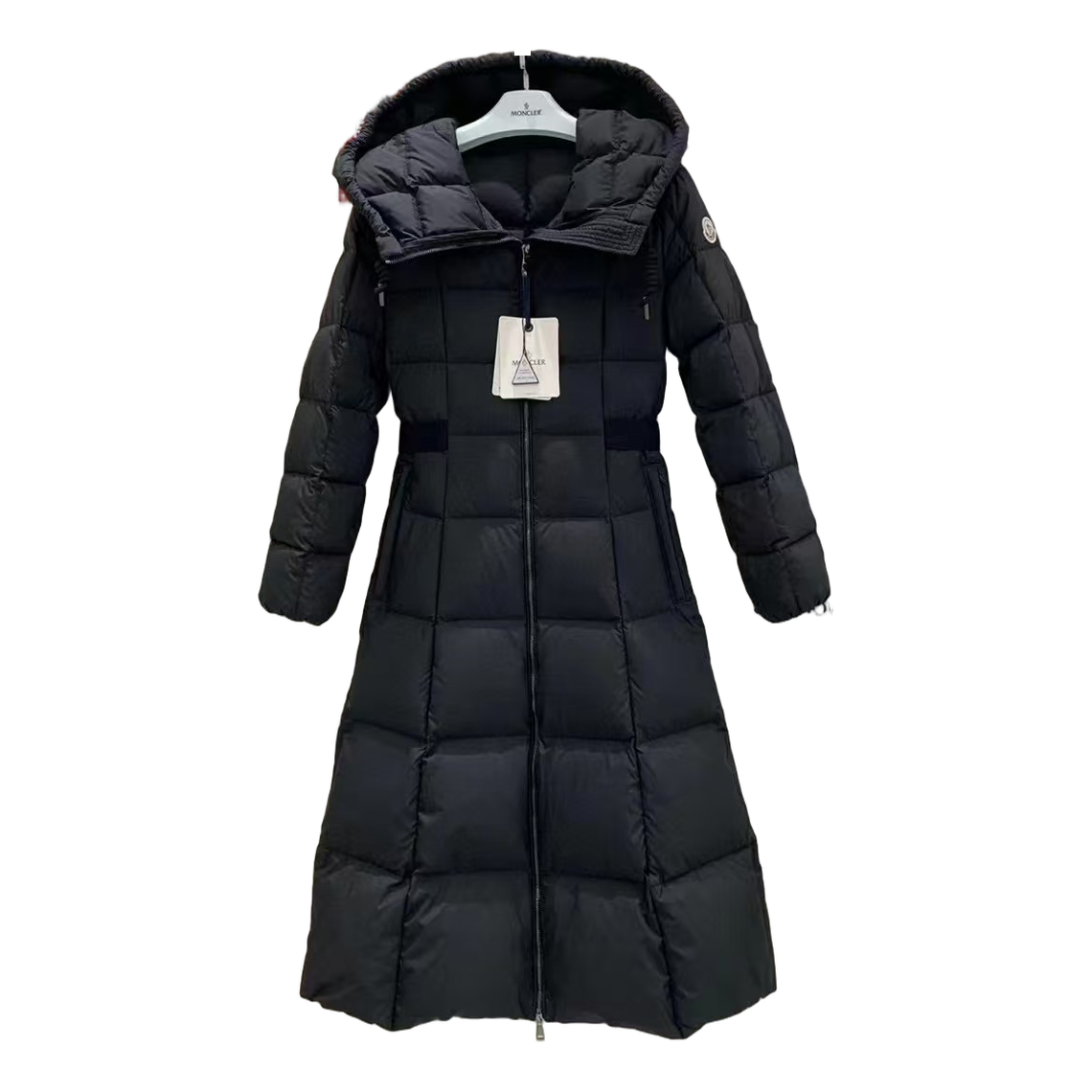 Moncler Fitted Long Hooded Down Puffer Coat - Black