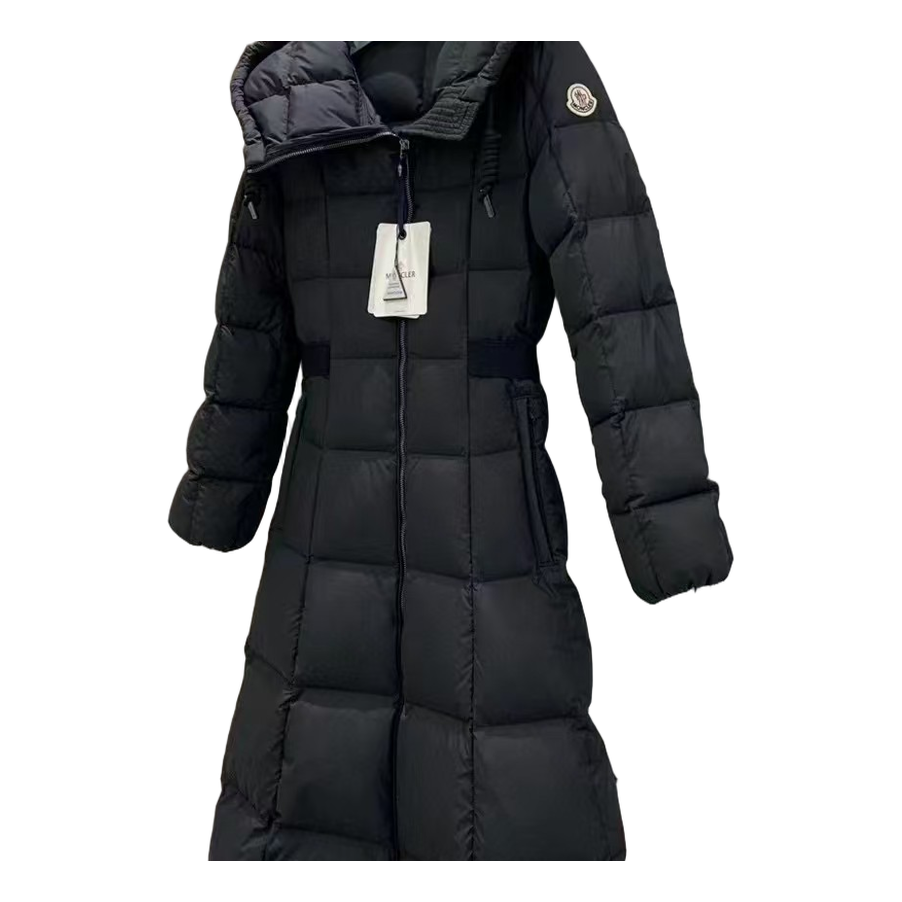 Moncler Fitted Long Hooded Down Puffer Coat - Black
