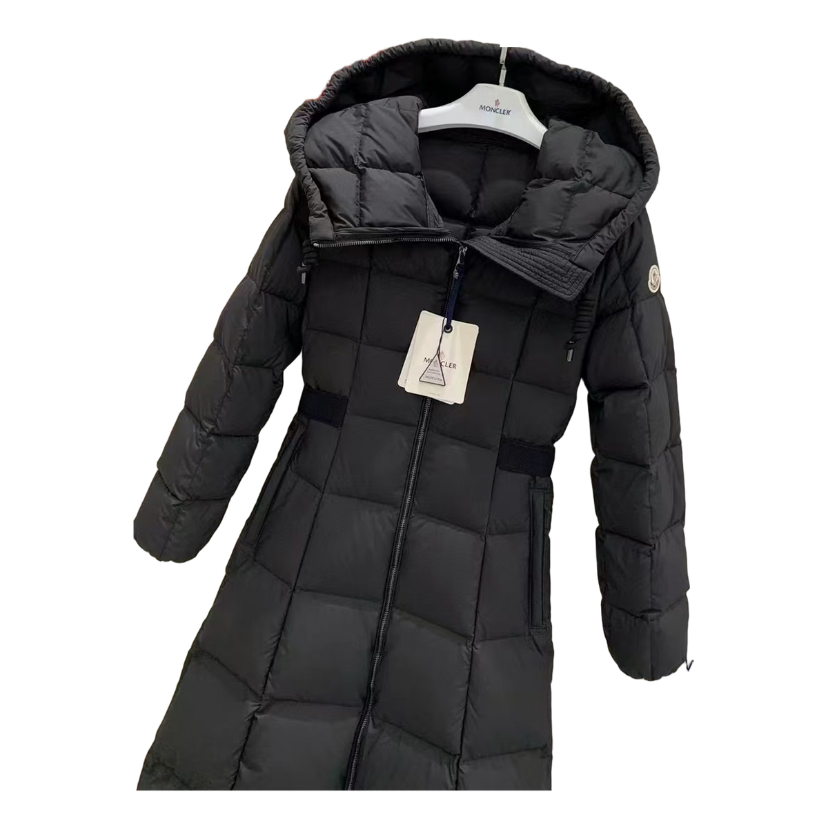 Moncler Fitted Long Hooded Down Puffer Coat - Black
