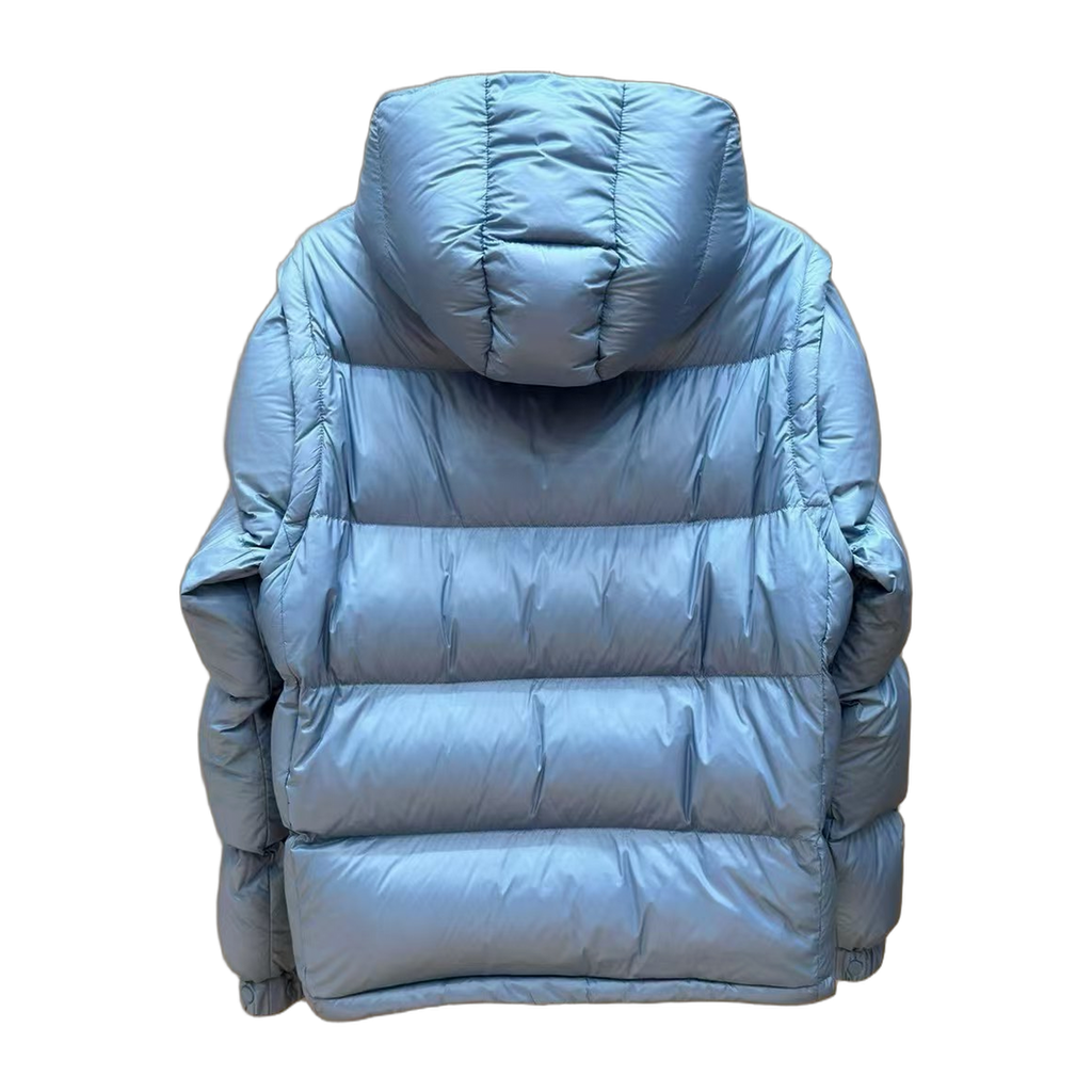 Moncler Hooded Down Puffer Jacket with Orange Badge - Ice Blue