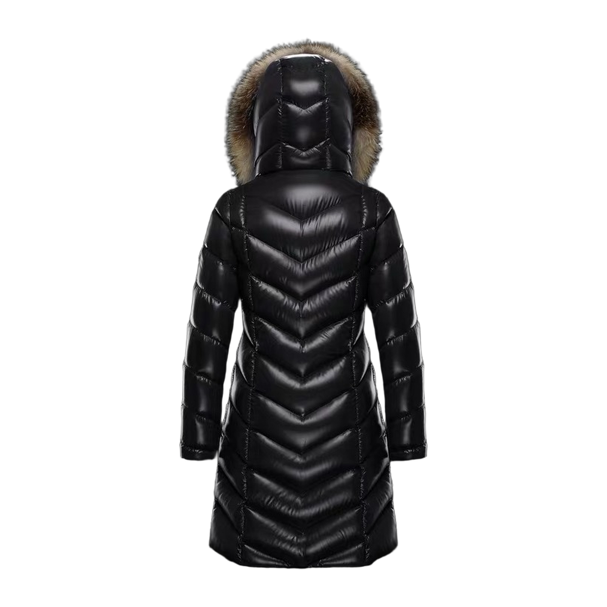Moncler Fulmarus Chevron-Quilted Long Down Coat with Fur Trim