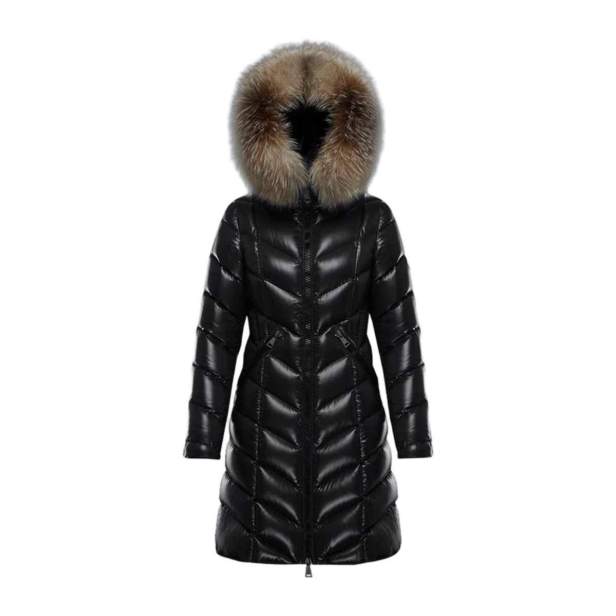 Moncler Fulmarus Chevron-Quilted Long Down Coat with Fur Trim