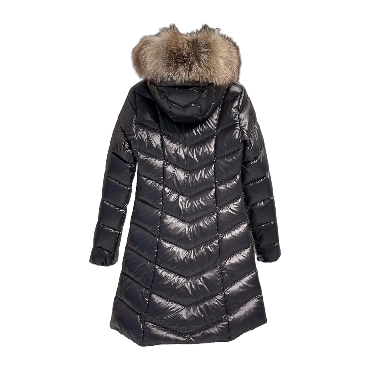 Moncler Fulmarus Chevron-Quilted Long Down Coat with Fur Trim