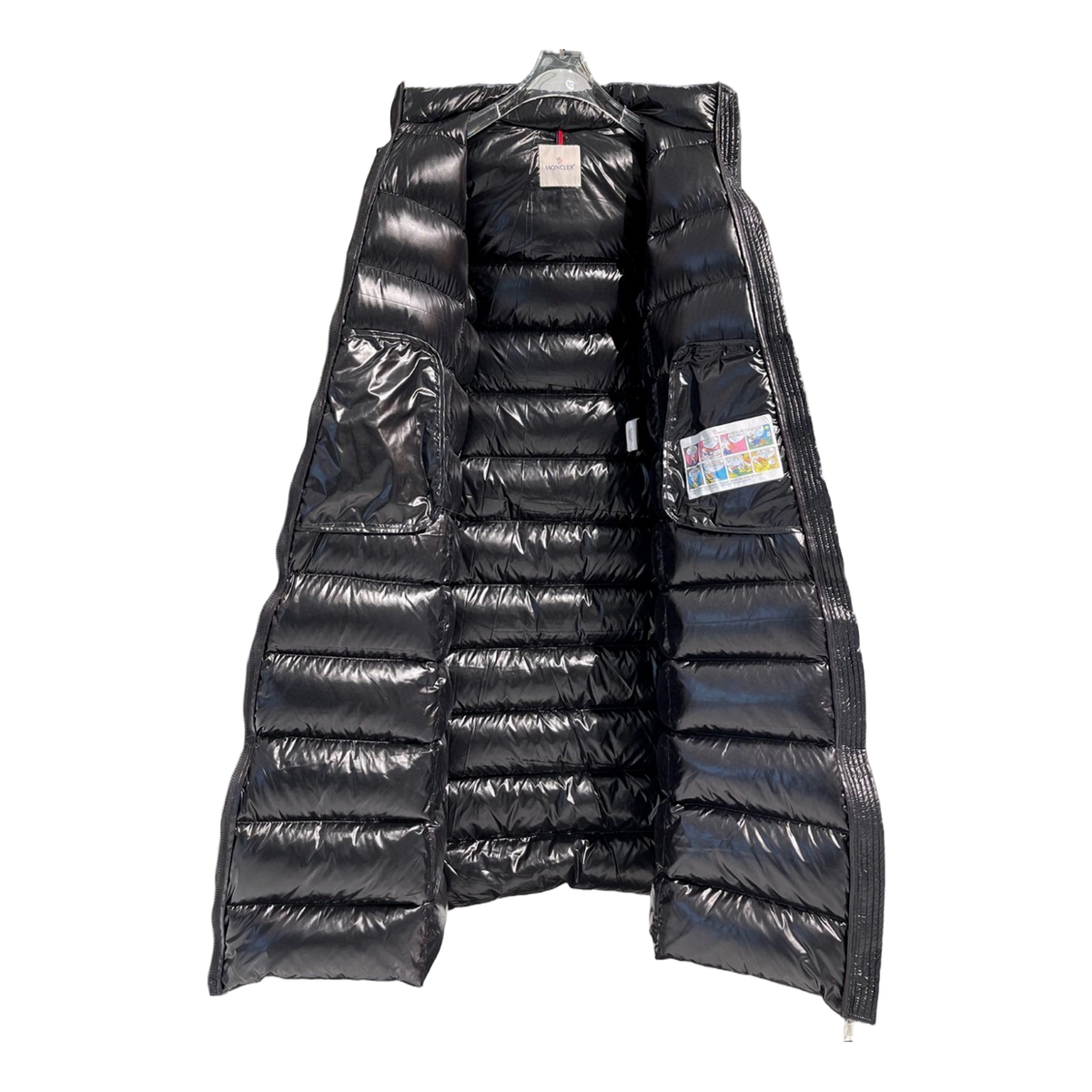 Moncler Glossy Long Down Coat with Fur-Trimmed Hood
