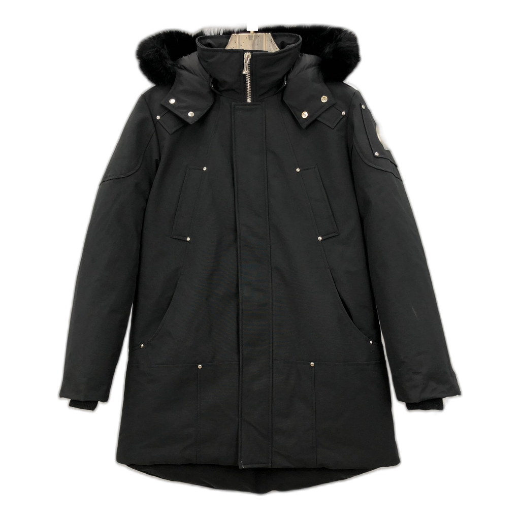 Moose Knuckles Curved-Hem Down Parka with Fur-Trimmed Hood - Black