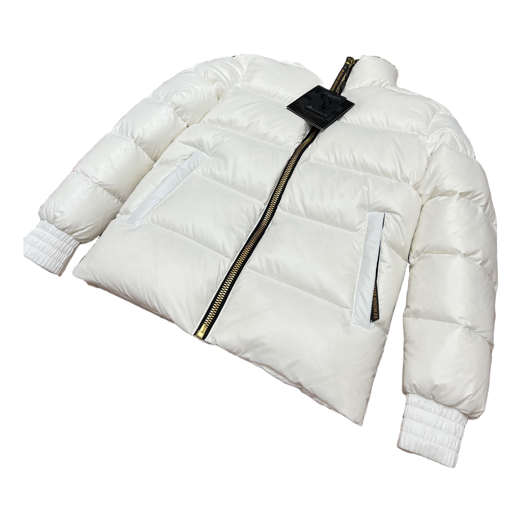 Moose Knuckles Logo-Zip Quilted Down Bomber Jacket - Off White