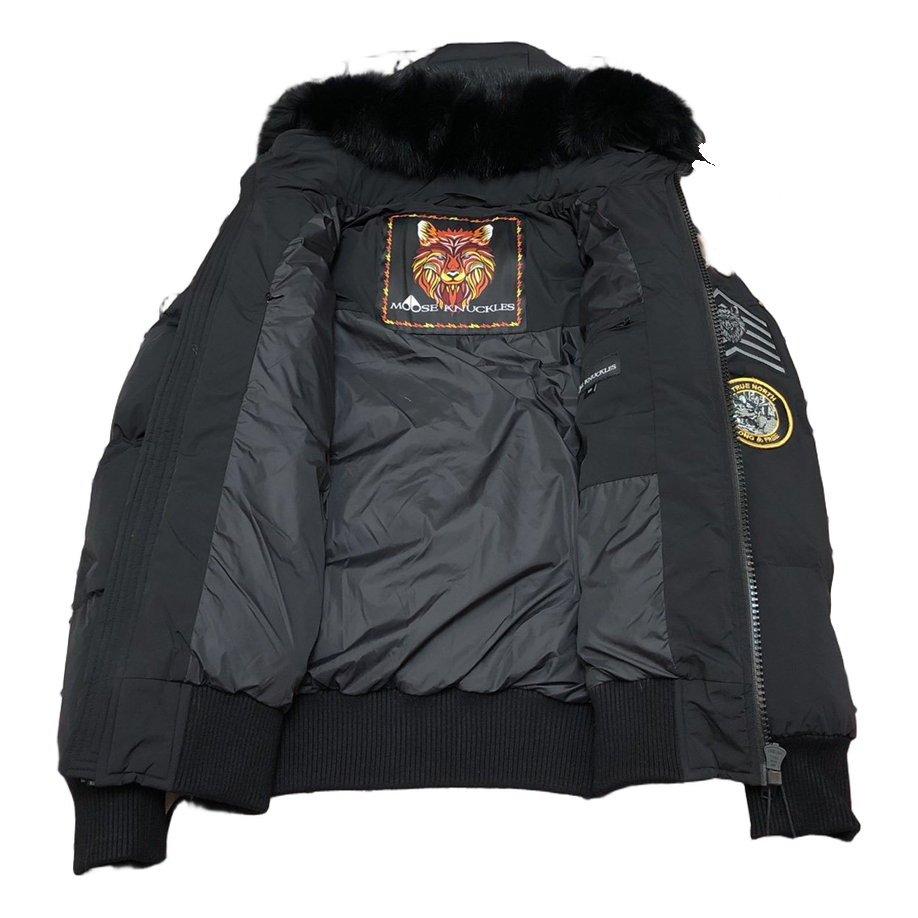 Moose Knuckles Patch-Detail Hooded Down Bomber Jacket - Black