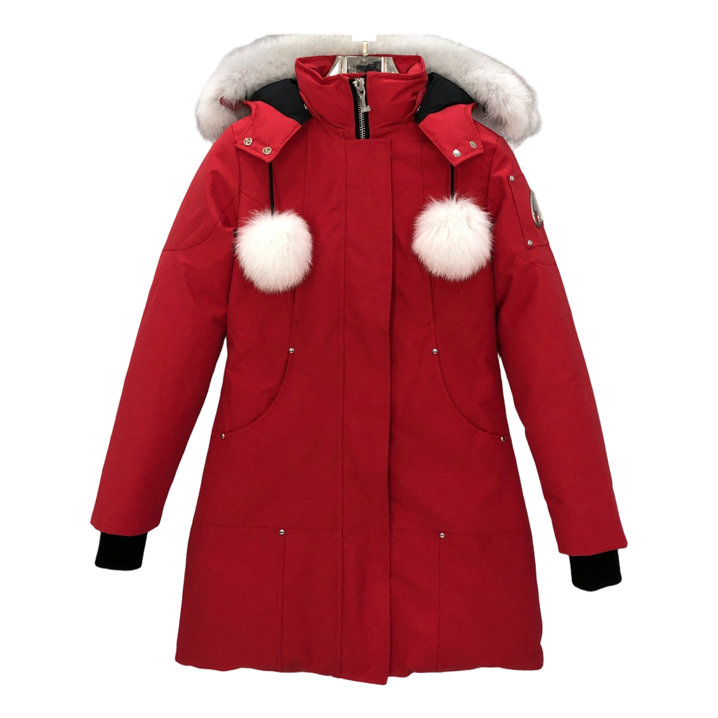 Moose Knuckles Stirling Down Parka with White Fur Trim & Pom-Pom