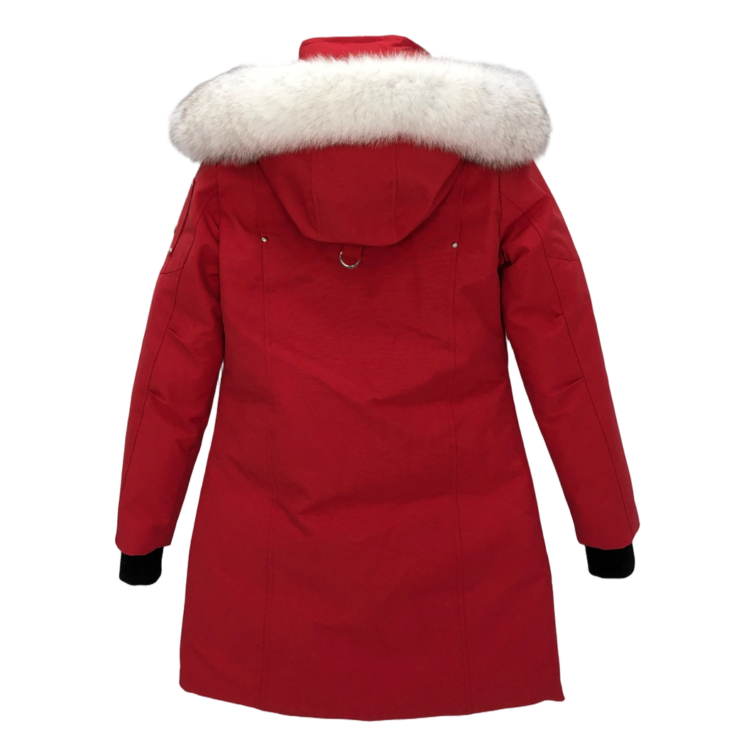 Moose Knuckles Stirling Down Parka with White Fur Trim & Pom-Pom